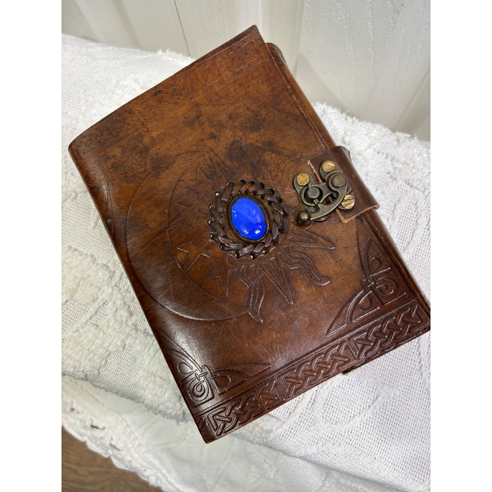 Vintage Leather Journal Diary Notebook Blue Stone Embossed‎ Handmade